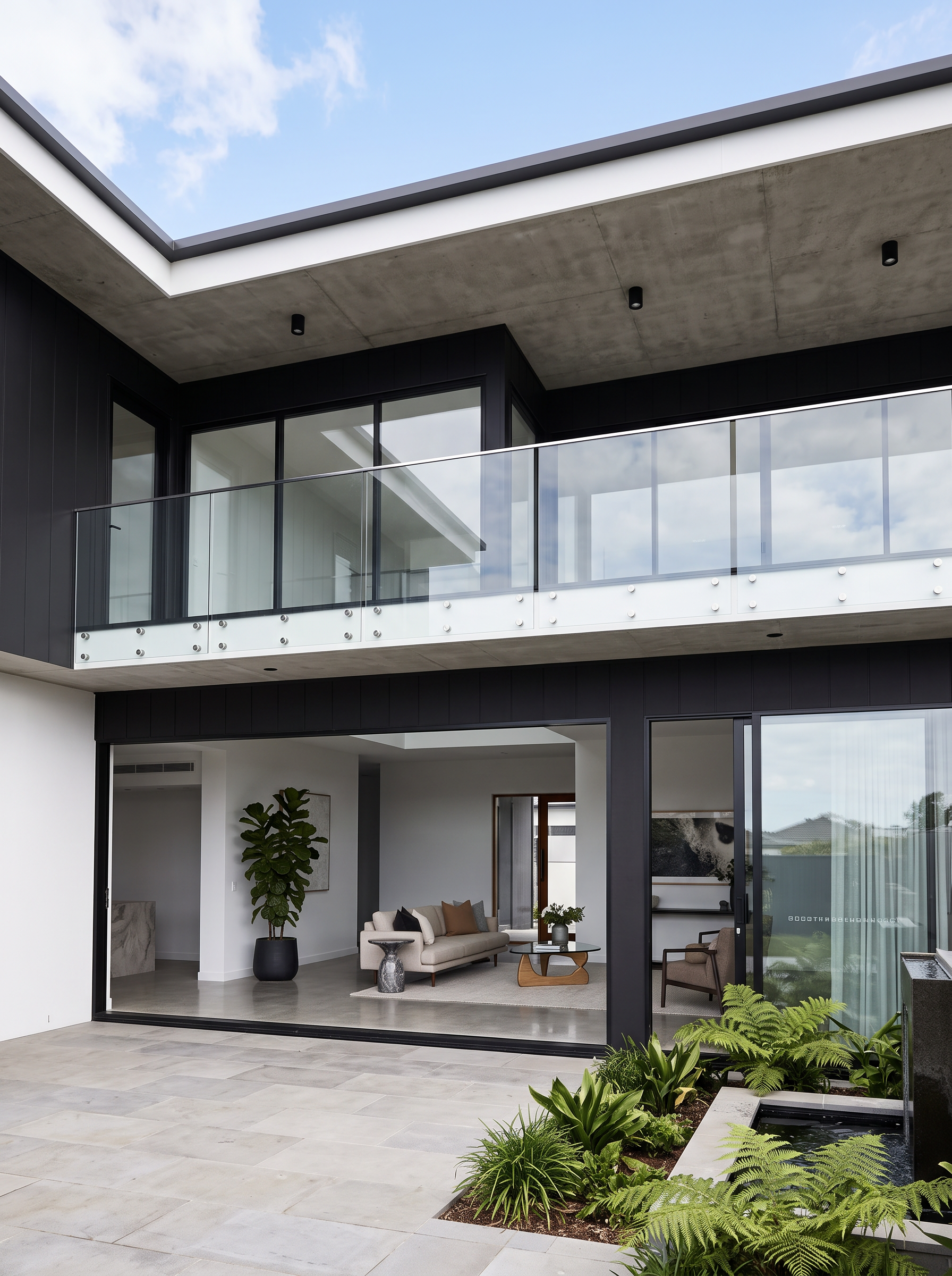Cantilever Balcony Balustrade — Frameless glass balustrade · Point-fixed standoffs · 12mm toughened